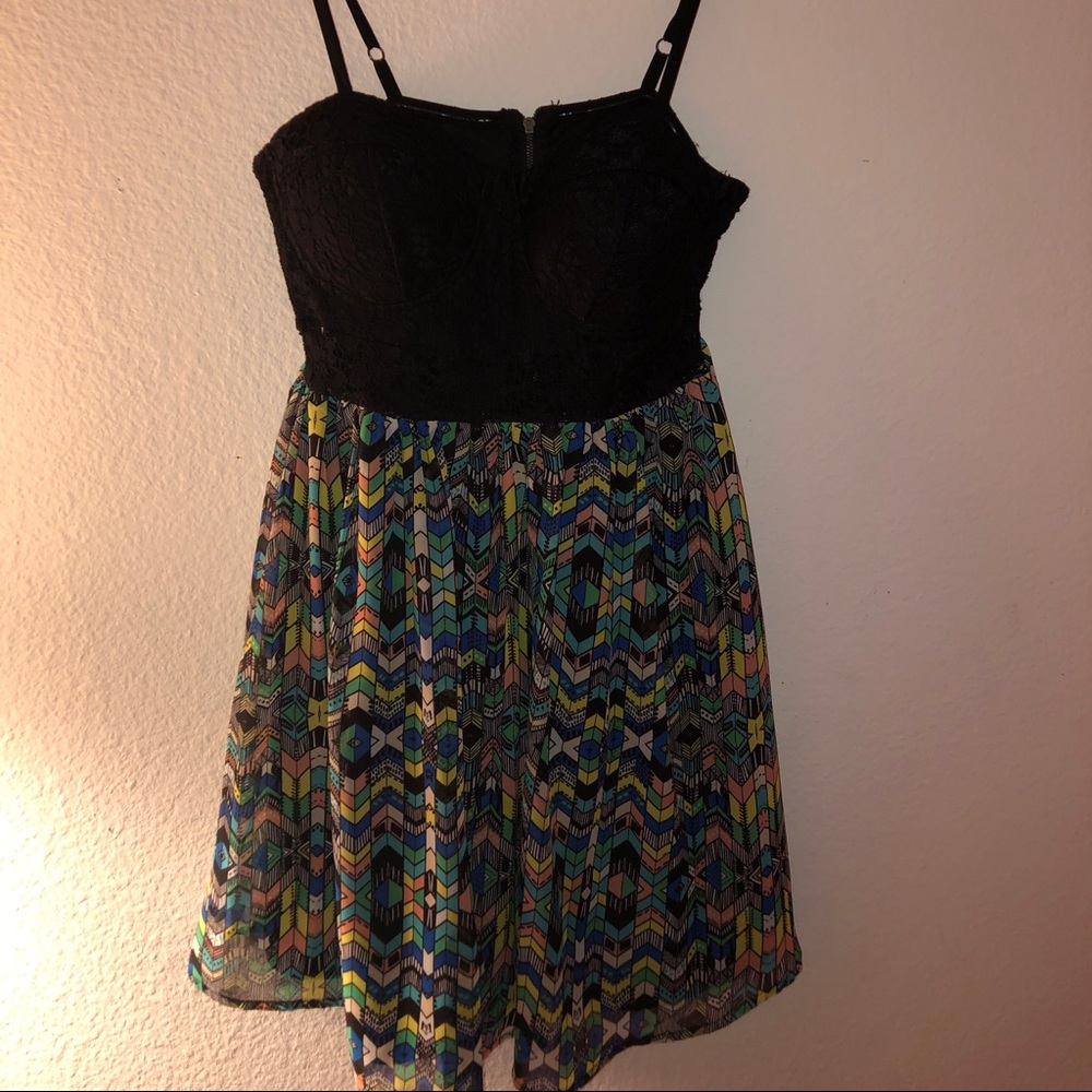 dress with a black bustier top & lace song midirft